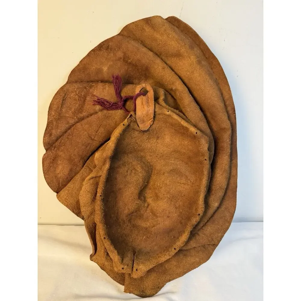 Leather Sculped Hand Tooled Molded Face Mask Wall Decor Folk Art 16x12